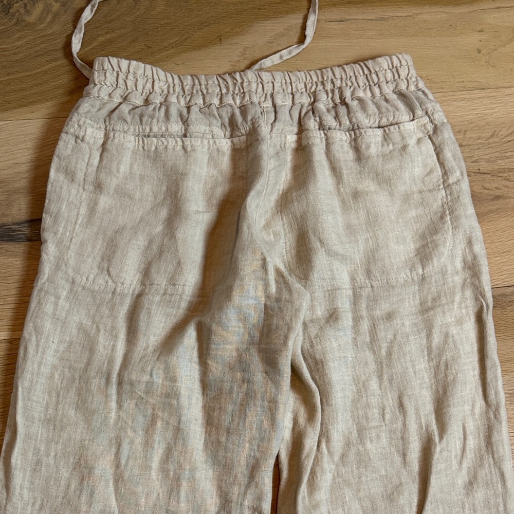 Beige 100% Linen Drawstring Pants - Picture 5 of 6